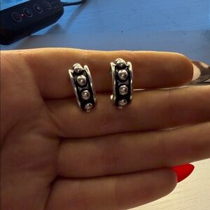 Silver Beaded Hoop Earrings